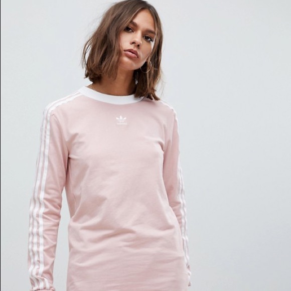 Adidas women’s 3 stripe long sleeve in dusty pink - Picture 2 of 3